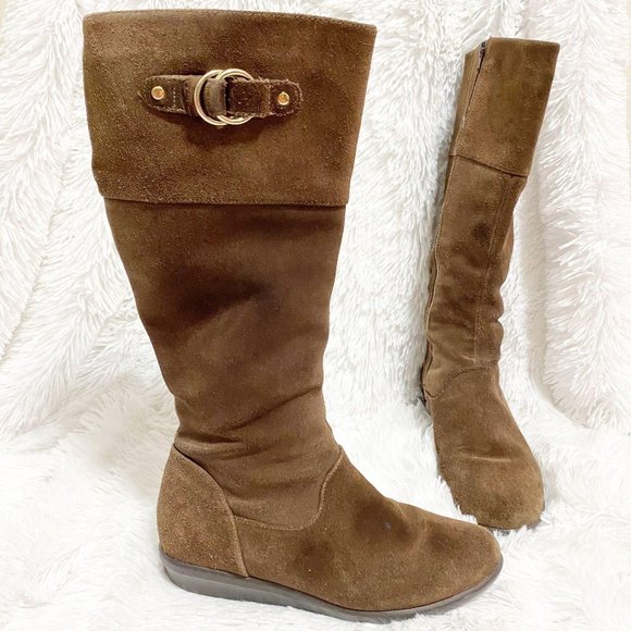 *wide* Cole Haan Brown Tall Waterproof Suede Boots - Picture 1 of 12